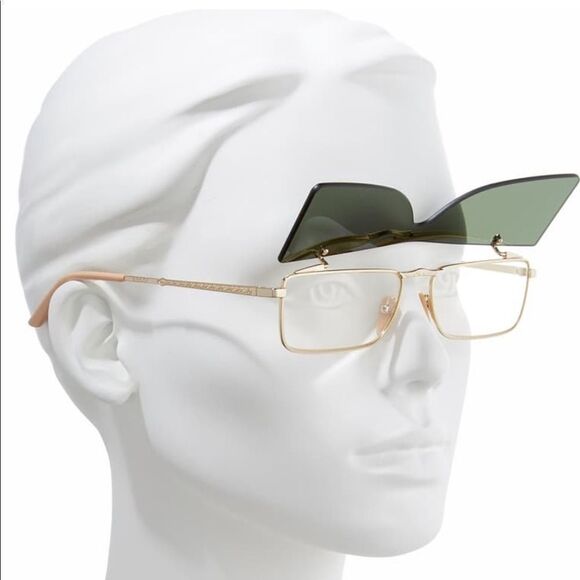 Gucci 56mm Flip-up Rectangle Unisex Sunglasses Dark Grey / Gold - Picture 7 of 8